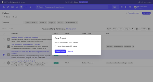 Projects | Nicelydone CRM screen