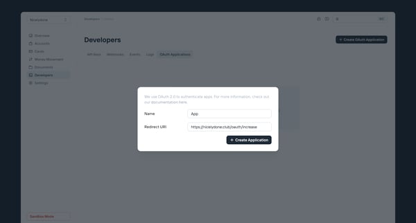 OAuth Applications screen