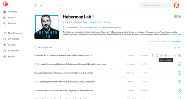 Huberman Lab - Pocket Casts screen