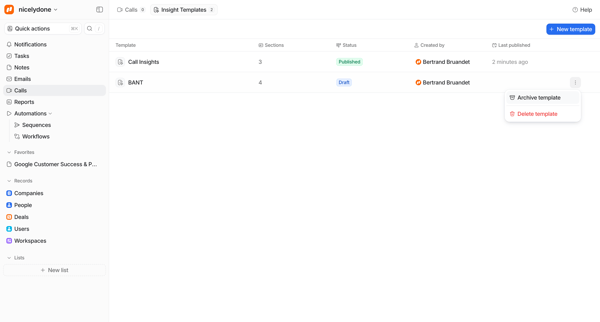Insight templates - Attio screen
