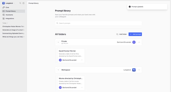 Prompt library screen