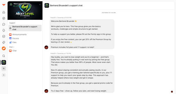 Support | NextLevel Fitness – Free Group screen
