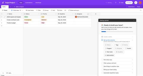 Supa Project Tasks - Airtable screen