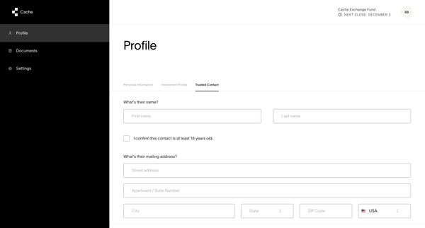 Cache – Profile screen