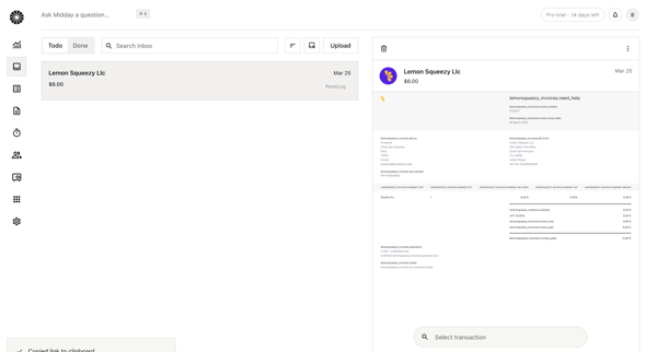 Inbox | Midday screen