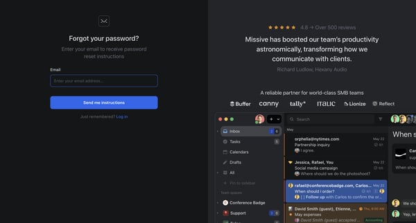 Reset your password screen