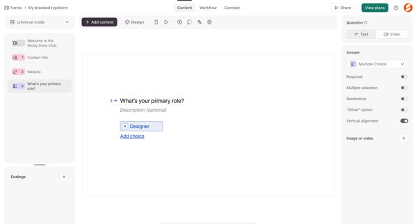 Typeform - Create screen