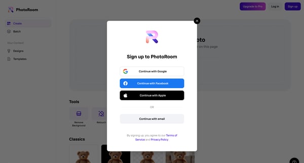 Create - PhotoRoom screen