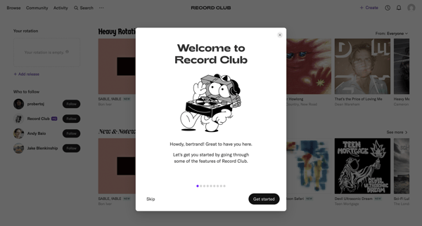 Record Club screen