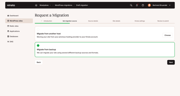 Migrations - MyKinsta screen