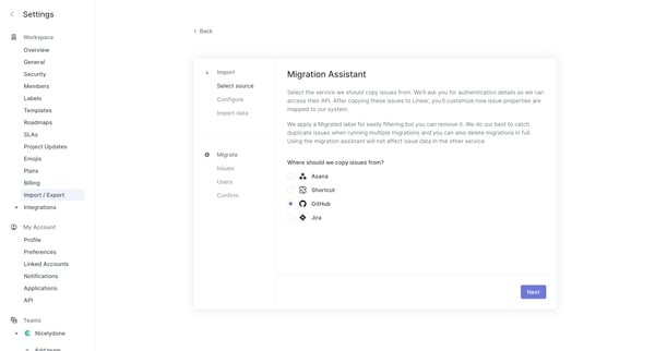 Migration assistant screen