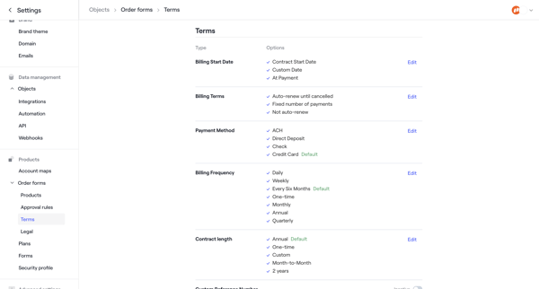 Order form terms · Dock screen