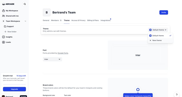 Team Workspace Settings screen
