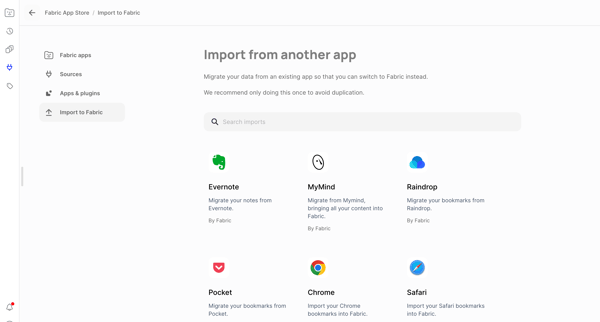 Fabric | Import from another app screen