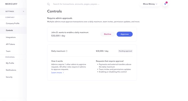 Mercury | Banking for startups screen