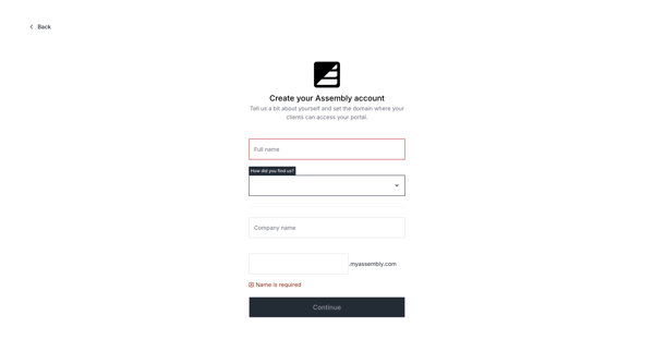 Assembly Signup | Create your Assembly Workspace for Free screen