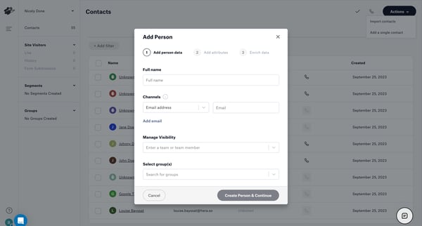 Contacts screen