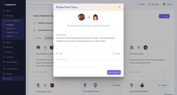 Instant Feedback Feedback | Leapsome screen