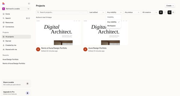 Projects | Lovable screen