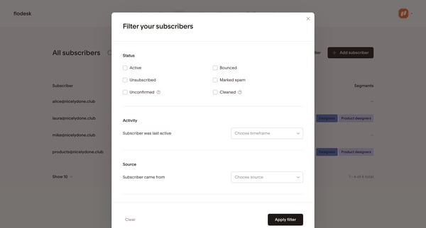 Subscribers | Flodesk screen