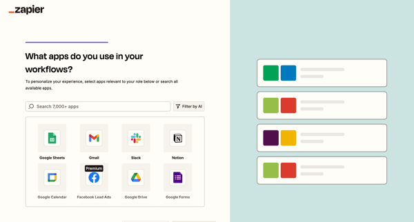 Apps | Onboarding | Zapier screen