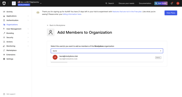 Add Members to Organization screen