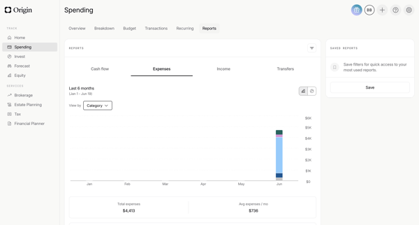 Origin Financial screen