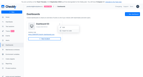Dashboards from Checkly