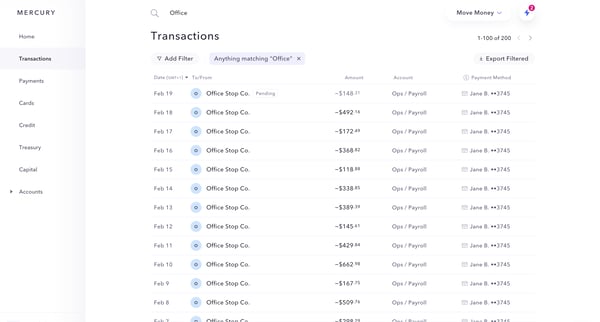Mercury | Banking for startups screen