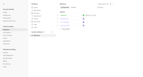 Attributes - Height screen
