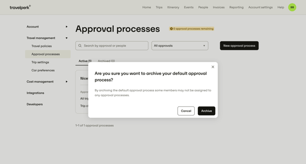 Account settings for Nicelydone — TravelPerk screen