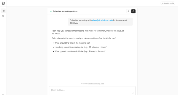 Schedule a meeting with a... | Quin screen