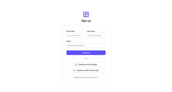Sign up screen