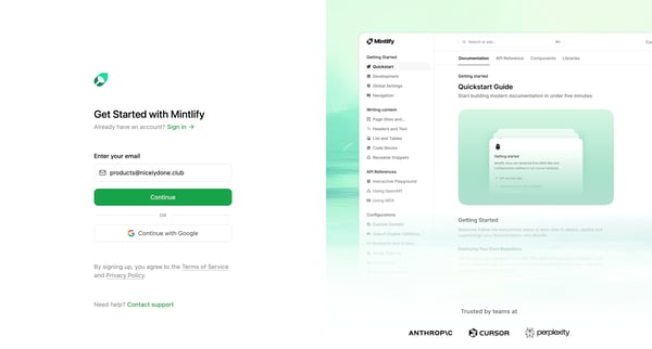 Sign up - Mintlify screen