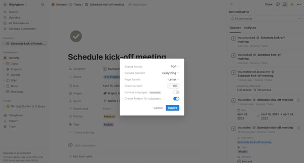Schedule kick-off meeting from Notion