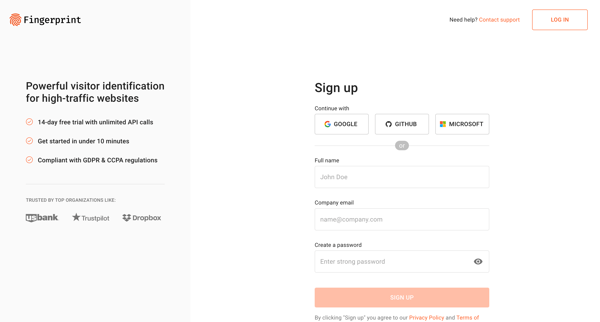Sign Up | Fingerprint screen
