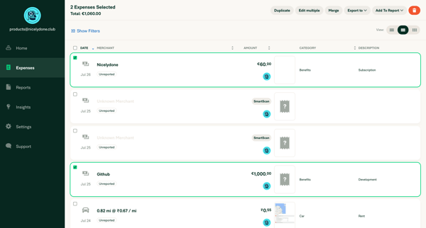 Expensify - Expenses screen