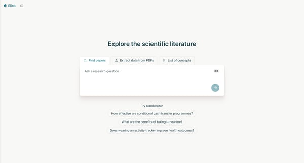 Elicit Find scientific research papers screen