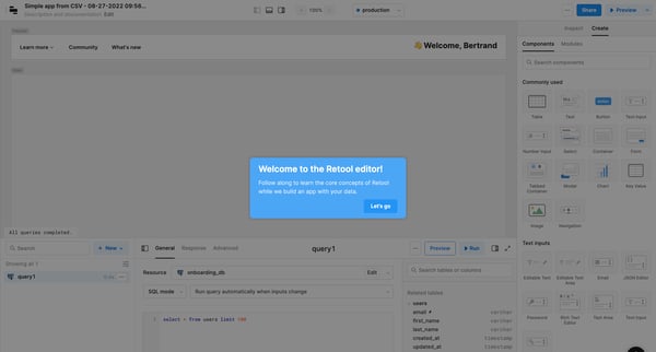 Simple app from CSV - 08-27-2022 095656 | Editor  Retool screen