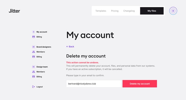Delete account · Jitter from Jitter