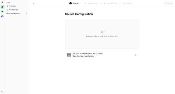 1 Source 2 Map Columns 3 Configuration 4 Import | Bird screen