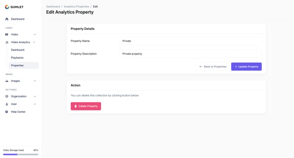 Edit - Analytics Property - Gumlet from Gumlet