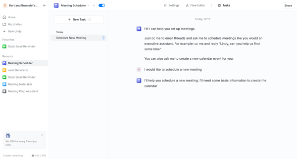 Schedule New Meeting - Lindy screen