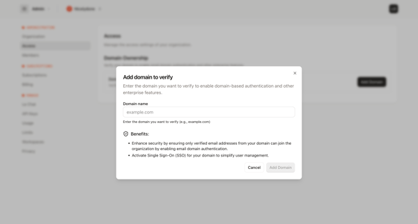 Access - Admin - Mistral AI screen