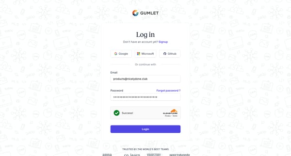 Login - Gumlet screen