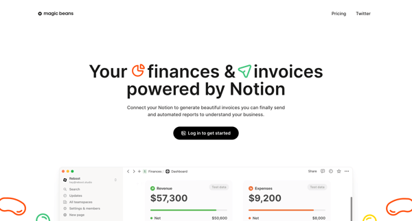 Run your startup finances from Notion - Magic Beans screen