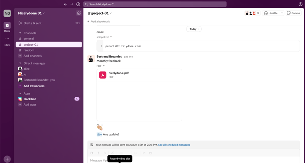 project-01 Channel - Nicelydone 01 - Slack screen
