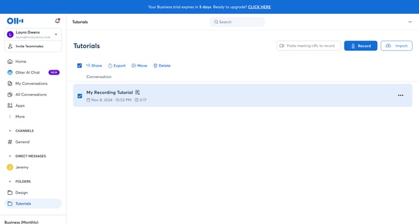 Tutorials - Otter.ai screen