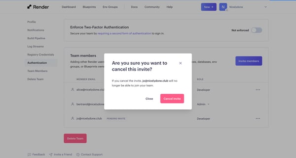 Team Settings ・ Render Dashboard from Render