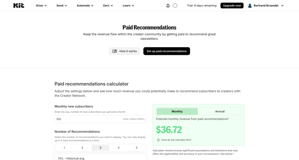 Paid Recommendations - Kit screen